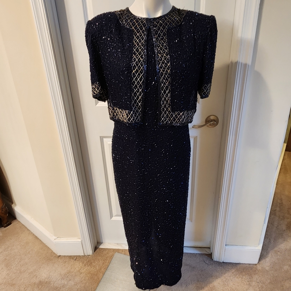 Stunning beaded Brilliante black evening maxi dress size 12